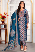 Monjolika Fashion Teal Blue Chanderi Embroidered Work Party Pant Style Suit - Distacart