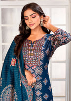 Monjolika Fashion Teal Blue Chanderi Embroidered Work Party Pant Style Suit - Distacart