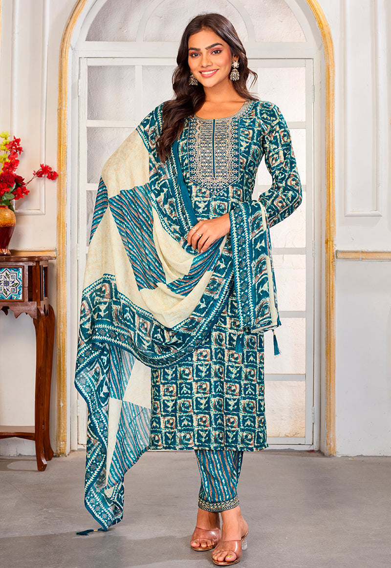 Monjolika Fashion Light Blue Rayon Embroidered Work Party Pant Style Suit - Distacart