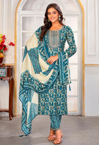 Monjolika Fashion Light Blue Rayon Embroidered Work Party Pant Style Suit - Distacart