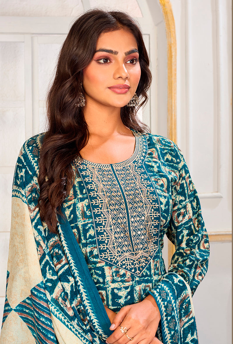 Monjolika Fashion Light Blue Rayon Embroidered Work Party Pant Style Suit - Distacart