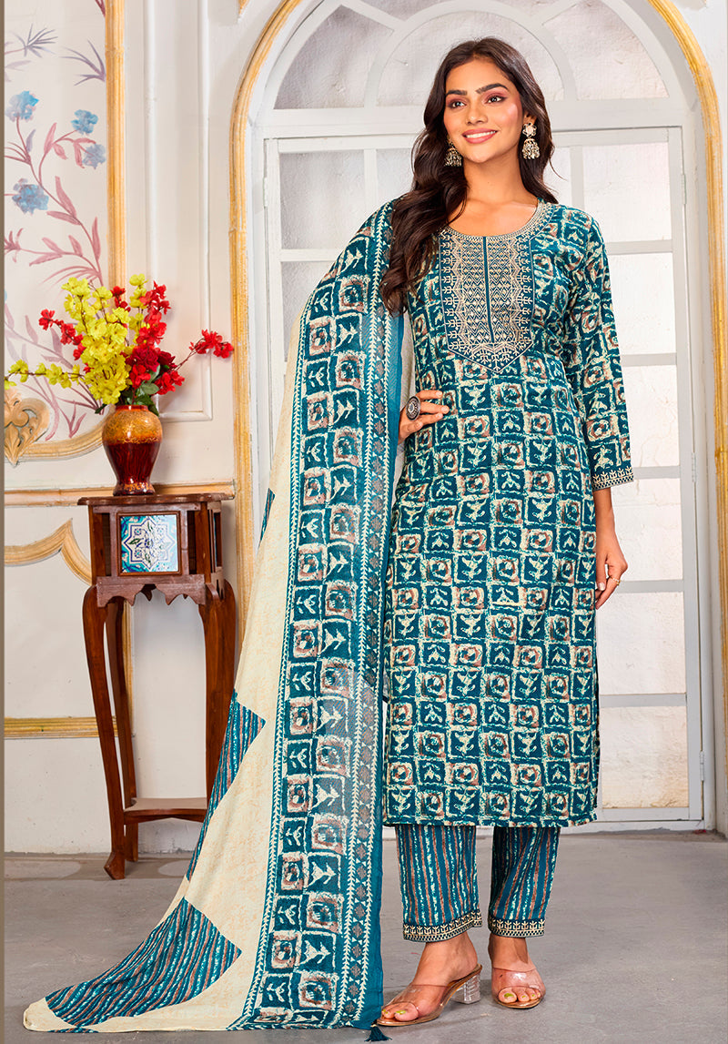 Monjolika Fashion Light Blue Rayon Embroidered Work Party Pant Style Suit - Distacart