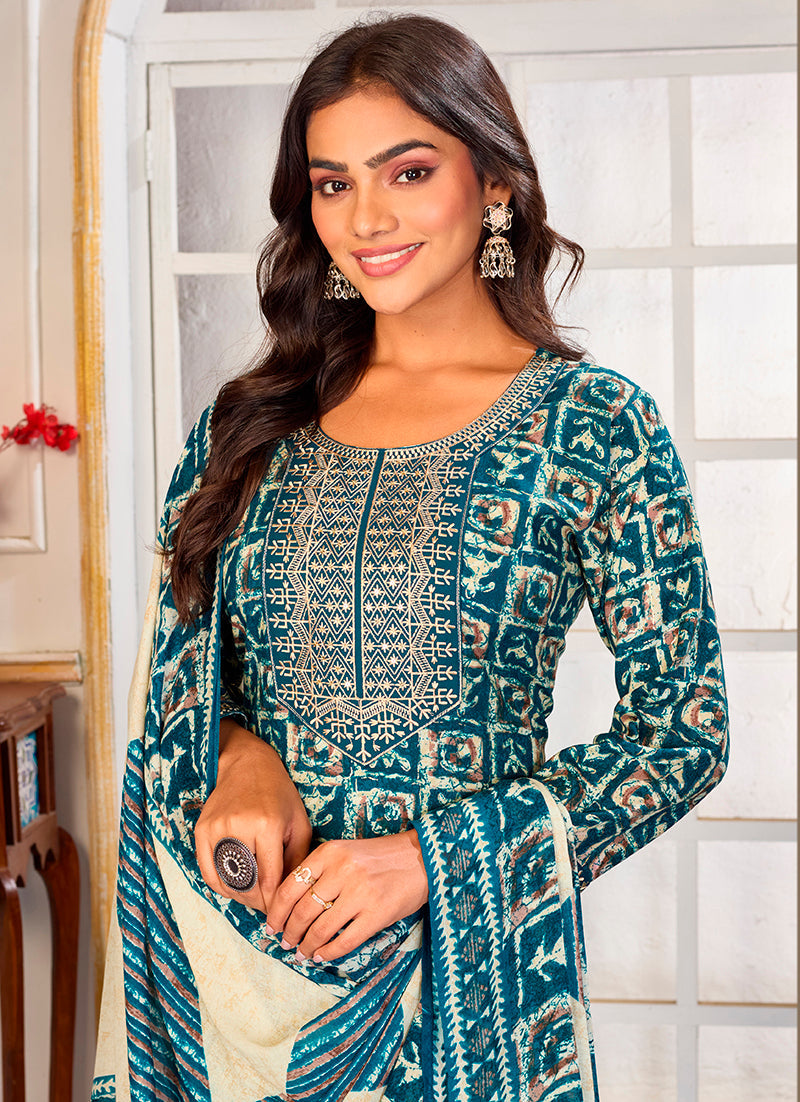 Monjolika Fashion Light Blue Rayon Embroidered Work Party Pant Style Suit - Distacart