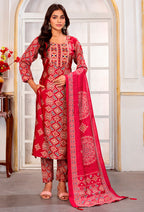 Monjolika Fashion Red Chanderi Embroidered Work Party Pant Style Suit - Distacart