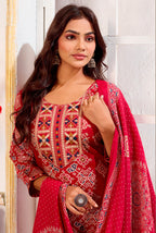 Monjolika Fashion Red Chanderi Embroidered Work Party Pant Style Suit - Distacart