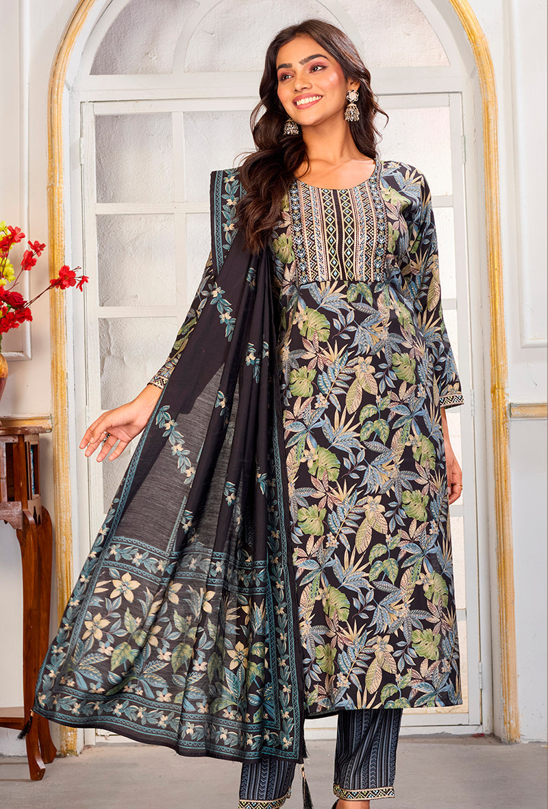 Monjolika Fashion Black Chanderi Embroidered Work Party Pant Style Suit - Distacart