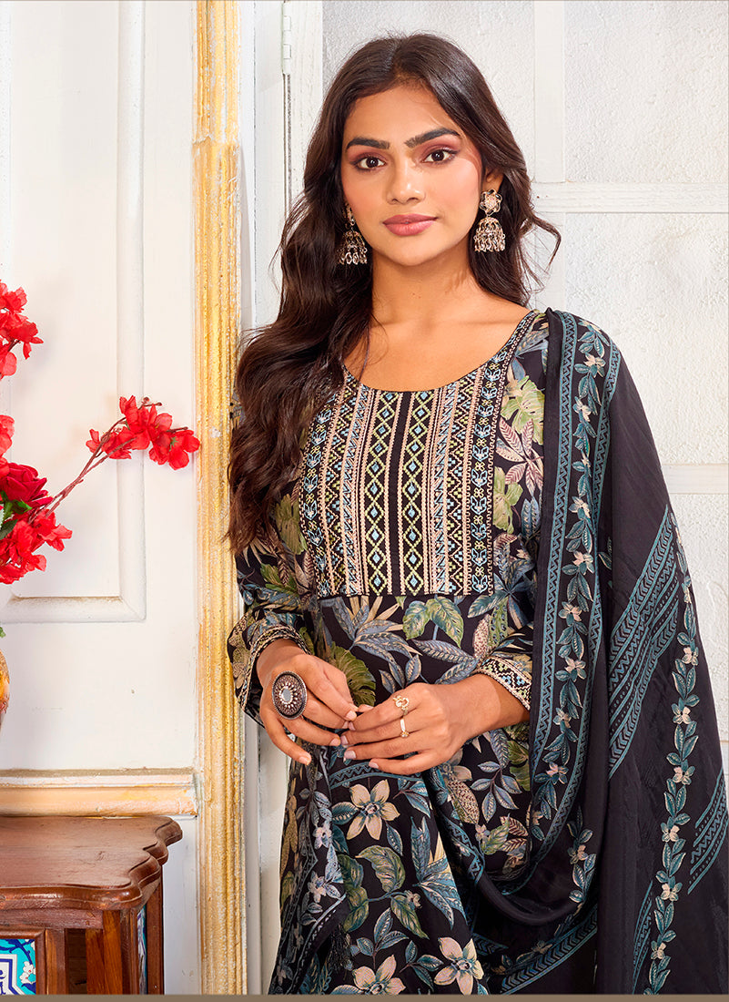 Monjolika Fashion Black Chanderi Embroidered Work Party Pant Style Suit - Distacart