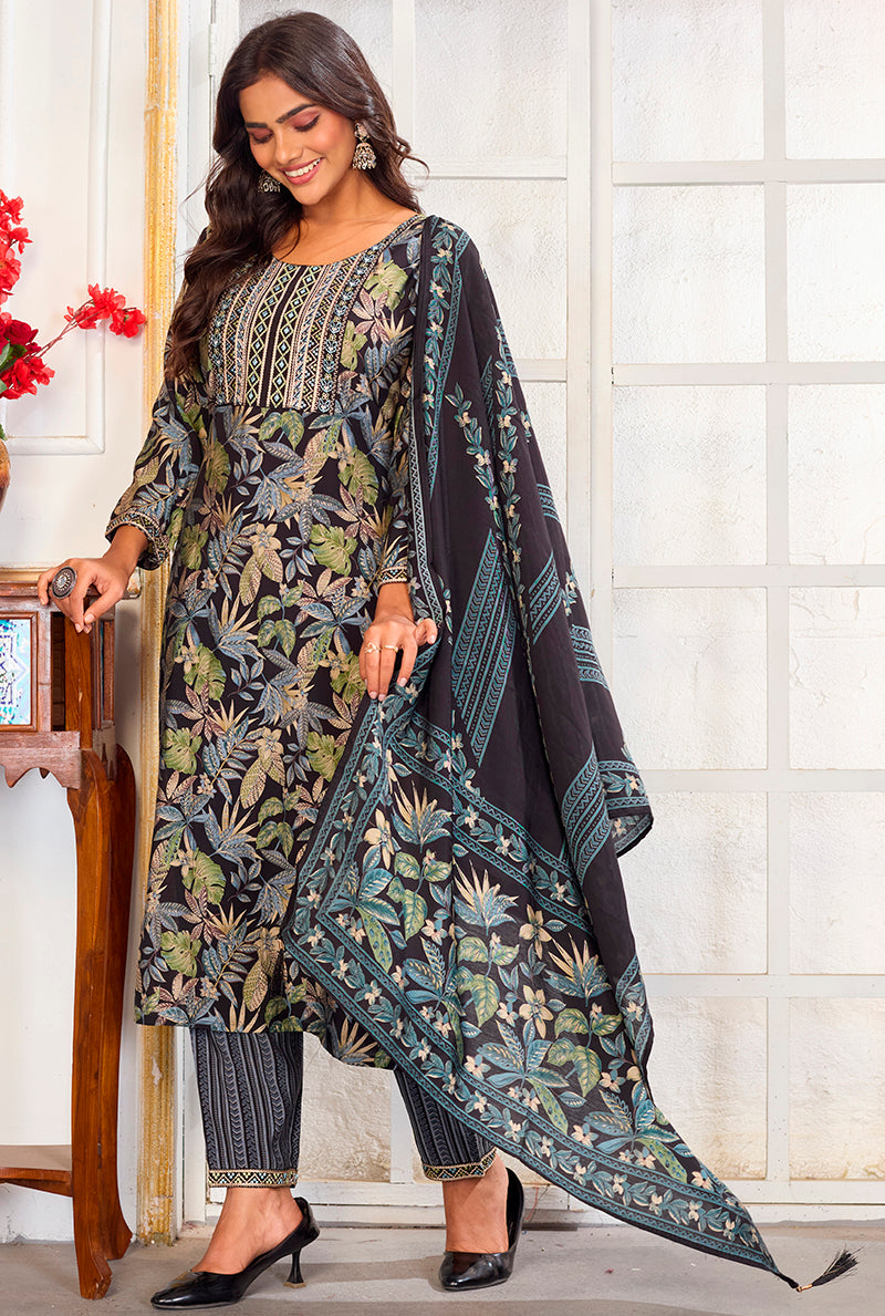 Monjolika Fashion Black Chanderi Embroidered Work Party Pant Style Suit - Distacart