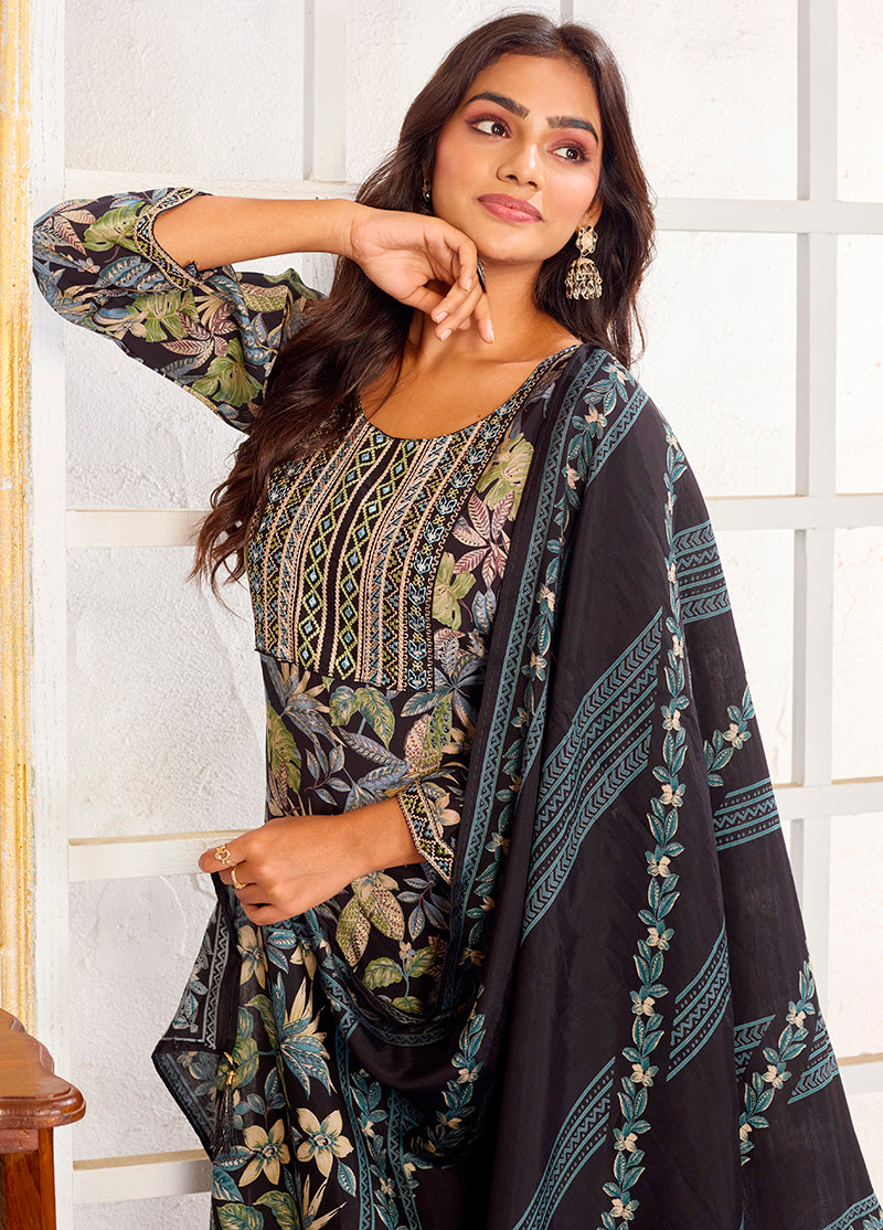 Monjolika Fashion Black Chanderi Embroidered Work Party Pant Style Suit - Distacart