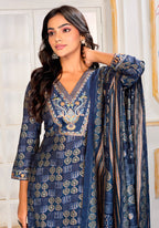 Monjolika Fashion Blue Chanderi Embroidered Work Party Pant Style Suit - Distacart