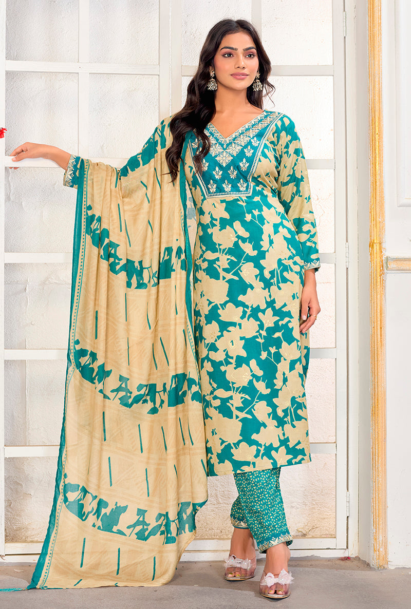 Monjolika Fashion Dark Grey Chanderi Silk Embroidered Work Party Pant Style Suit - Distacart