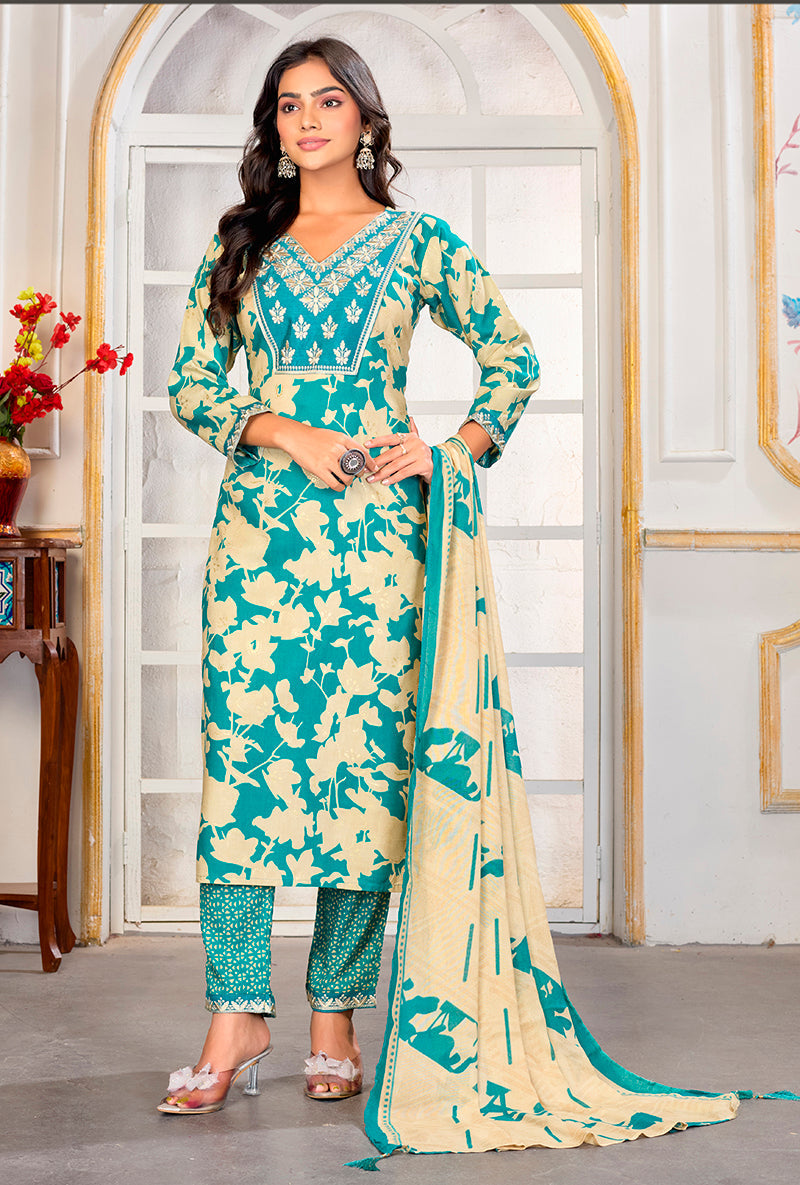 Monjolika Fashion Sky Blue Rayon Embroidered Work Party Pant Style Suit - Distacart