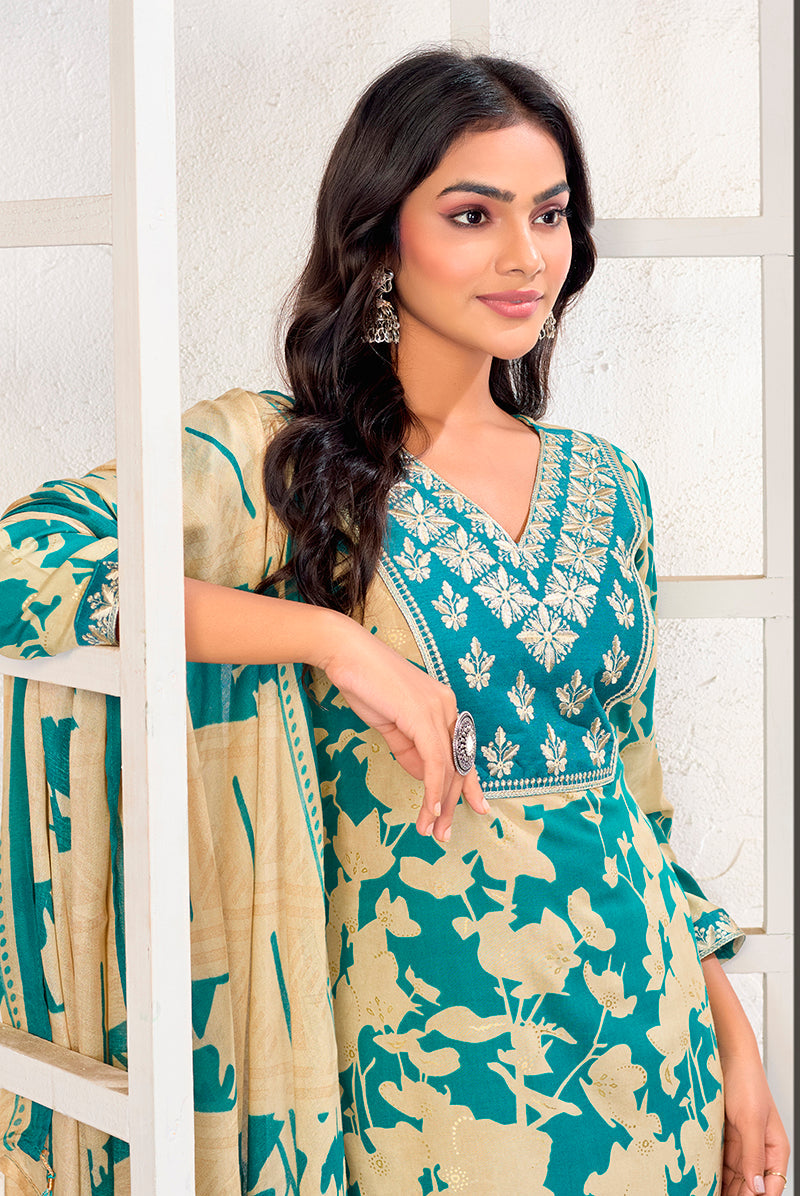 Monjolika Fashion Sky Blue Rayon Embroidered Work Party Pant Style Suit - Distacart