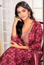 Monjolika Fashion Crimson Chanderi Silk Embroidered Work Party Pant Style Suit - Distacart