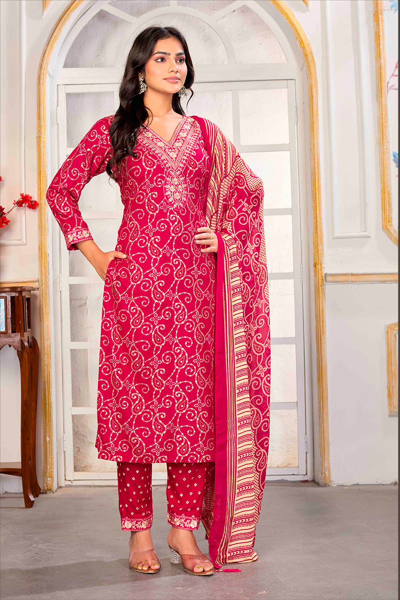 Monjolika Fashion Pink Rayon Printed Party Wear Pant Style Suit - Distacart