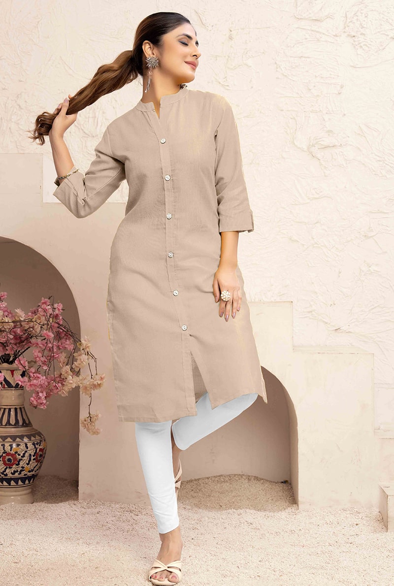 Monjolika Fashion Chiku Color Cotton Casual Kurti With Pocket - Distacart