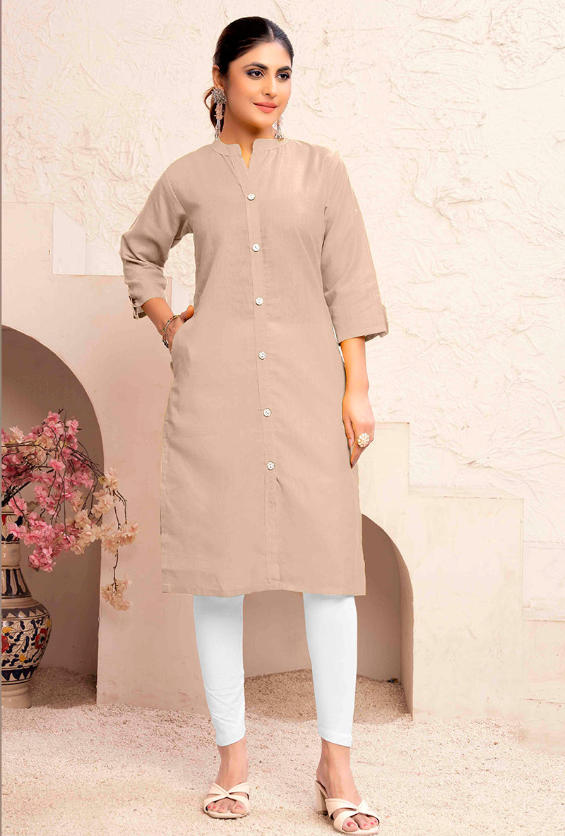 Monjolika Fashion Chiku Color Cotton Casual Kurti With Pocket - Distacart