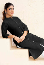 Monjolika Fashion Black Color Cotton Casual Kurti With Pocket - Distacart