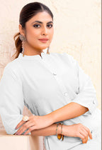 Monjolika Fashion White Color Cotton Casual Kurti With Pocket - Distacart