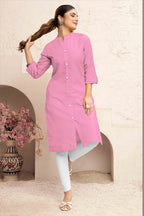 Monjolika Fashion Light Pink Color Cotton Casual Kurti With Pocket - Distacart