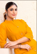 Monjolika Fashion Mustard Yellow Color Cotton Casual Kurti With Pocket - Distacart