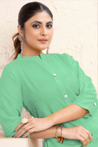 Monjolika Fashion Sea Green Color Cotton Casual Kurti With Pocket - Distacart