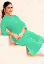 Monjolika Fashion Sea Green Color Cotton Casual Kurti With Pocket - Distacart