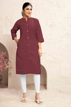 Monjolika Fashion Brown Color Cotton Casual Kurti With Pocket - Distacart