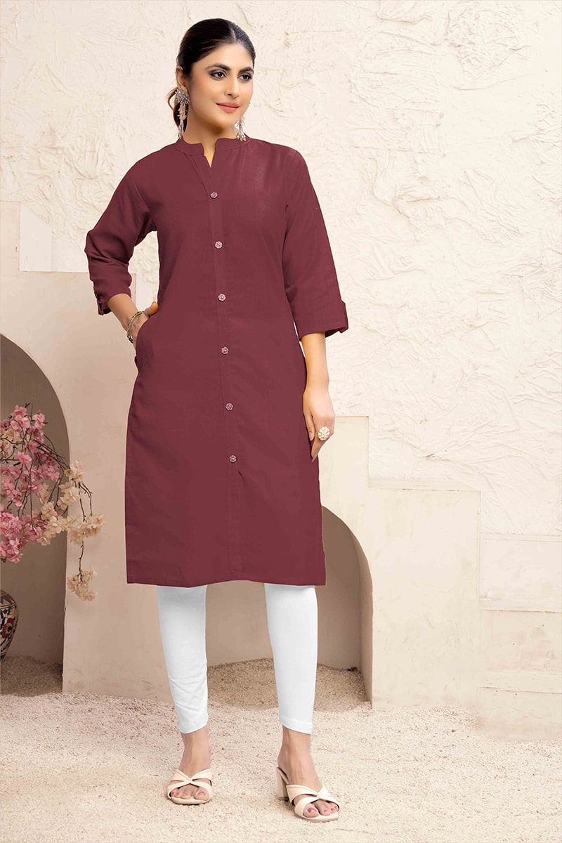 Monjolika Fashion Brown Color Cotton Casual Kurti With Pocket - Distacart