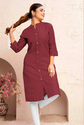 Monjolika Fashion Brown Color Cotton Casual Kurti With Pocket - Distacart