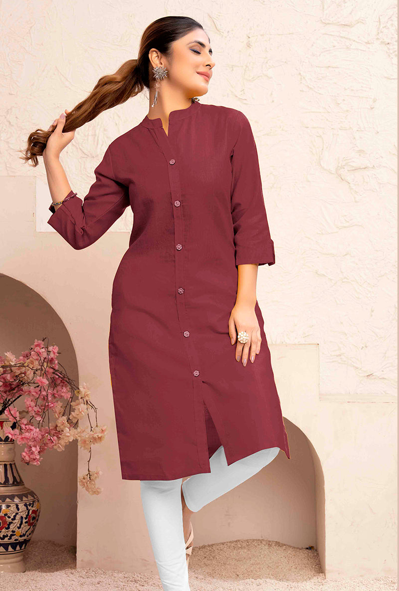 Monjolika Fashion Brown Color Cotton Casual Kurti With Pocket - Distacart