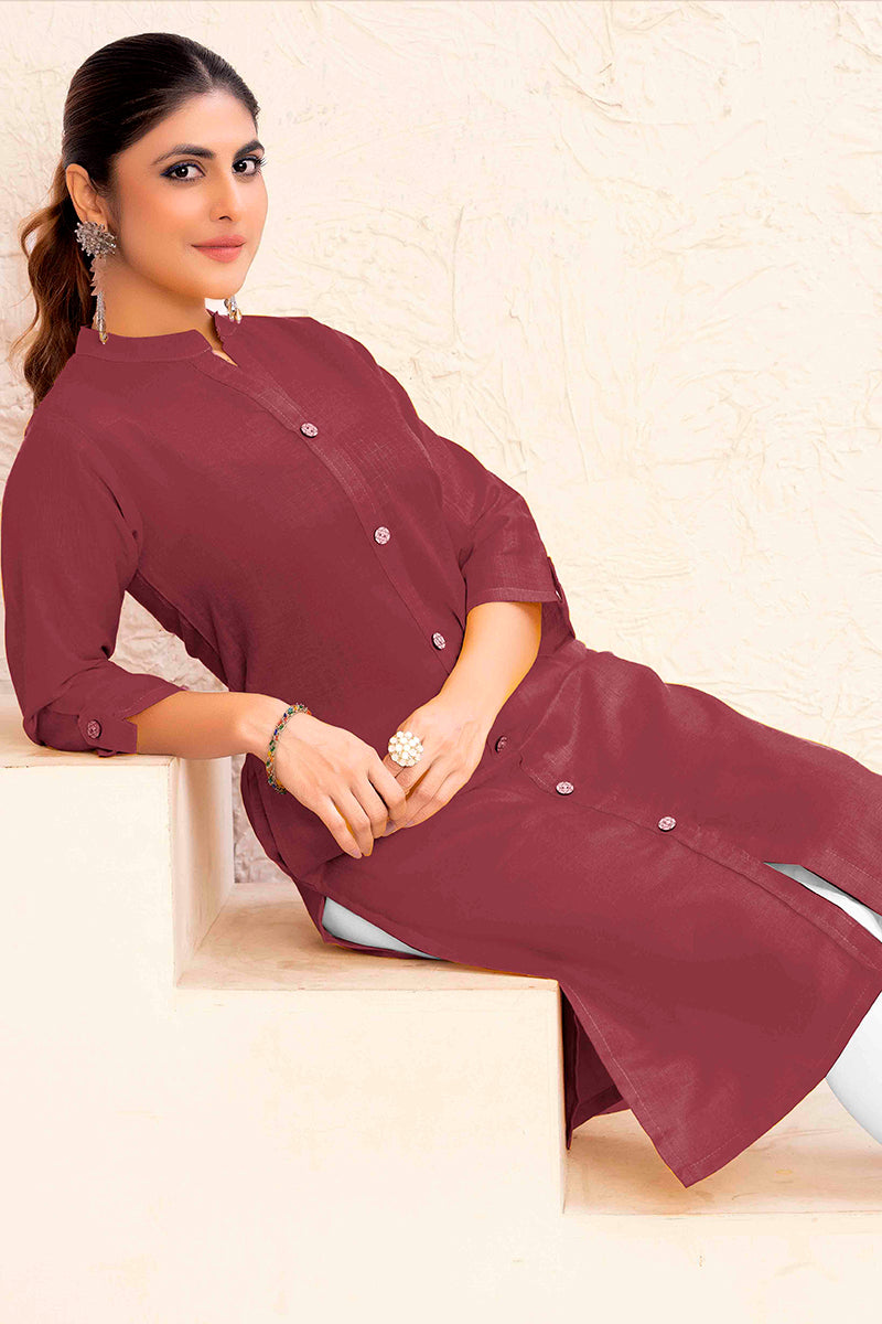 Monjolika Fashion Brown Color Cotton Casual Kurti With Pocket - Distacart