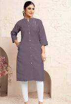 Monjolika Fashion Grey Color Cotton Casual Kurti With Pocket - Distacart