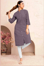 Monjolika Fashion Grey Color Cotton Casual Kurti With Pocket - Distacart