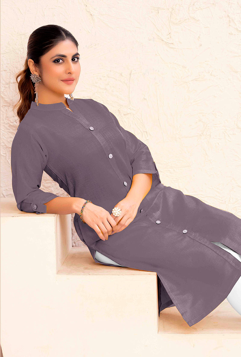 Monjolika Fashion Grey Color Cotton Casual Kurti With Pocket - Distacart