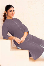 Monjolika Fashion Grey Color Cotton Casual Kurti With Pocket - Distacart