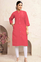 Monjolika Fashion Dark Peach Color Cotton Casual Kurti With Pocket - Distacart