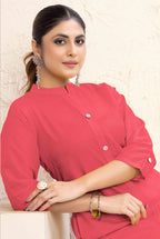 Monjolika Fashion Dark Peach Color Cotton Casual Kurti With Pocket - Distacart
