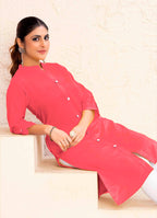 Monjolika Fashion Dark Peach Color Cotton Casual Kurti With Pocket - Distacart