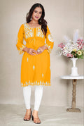 Monjolika Fashion Mustard Yellow Colour Embroidered Georgette Casual Kurti - Distacart