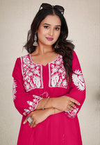 Monjolika Fashion Rani Pink Colour Embroidered Georgette Casual Kurti - Distacart