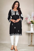 Monjolika Fashion Black Colour Embroidered Georgette Casual Kurti - Distacart