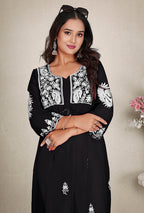 Monjolika Fashion Black Colour Embroidered Georgette Casual Kurti - Distacart