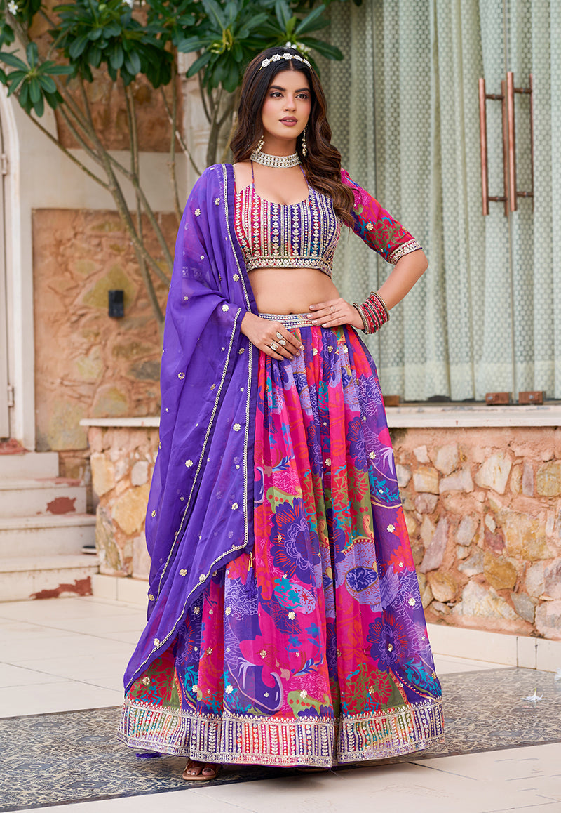 Monjolika Fashion Print Art Silk Designer Lehenga Choli In Multi Colour