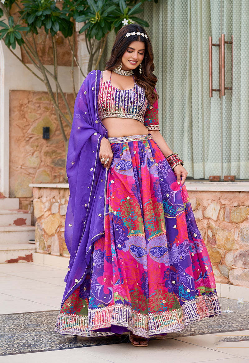 Monjolika Fashion Print Art Silk Designer Lehenga Choli In Multi Colour