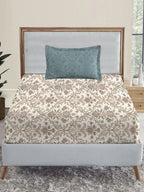 MYTRIDENT Dusk and Dawn Beige Ethnic Motifs Cotton 144 TC Single Bedsheet 1 Pillow Cover