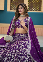 Monjolika Fashion Purple Embroidered Dola Silk Jacquard Designer Long Lehenga Choli
