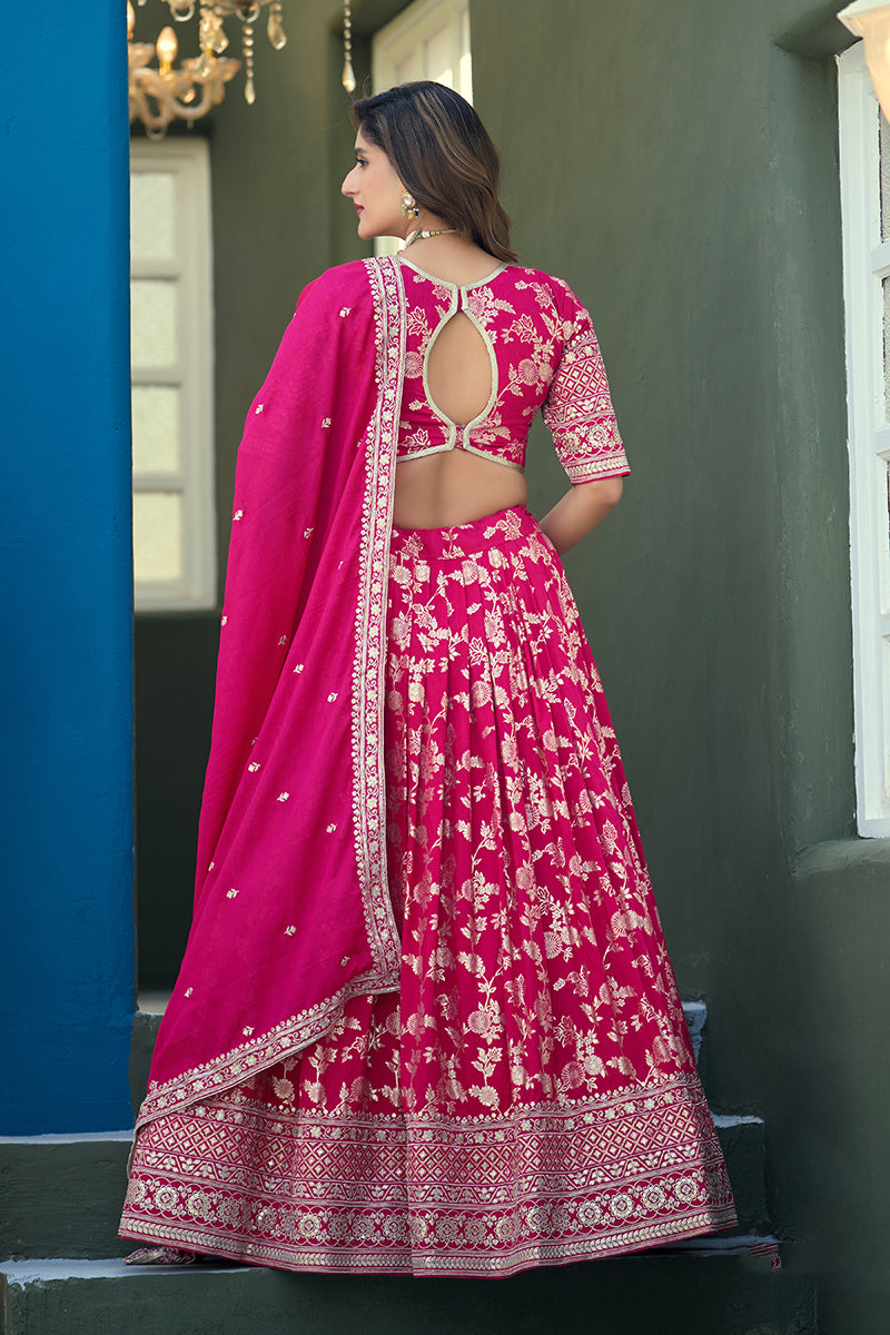 Monjolika Fashion Rani Pink Embroidered Dola Silk Jacquard Designer Long Lehenga Choli - Distacart