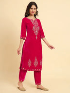 Yufta Pink Velvet Kurta Trouser And Dupatta Set With Embroidery - Distacart