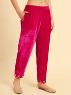 Yufta Pink Velvet Kurta Trouser And Dupatta Set With Embroidery - Distacart